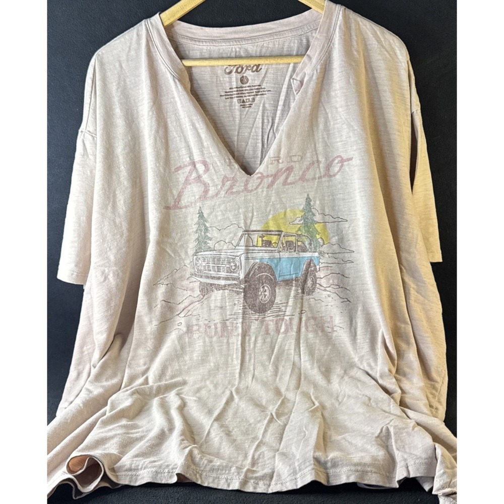 Official Ford Bronco Built Ford Tough Woman's Size 3XL Pink V Neck Fast Shipping